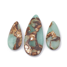 Honeyhandy Assembled Synthetic Bronzite and Aqua Terra Jasper Pendants, teardrop, 36~50x15~21x6~7mm, Hole: 1mm, 3pcs/set