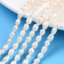 Honeyhandy Natural Cultured Freshwater Pearl Beads Strands, Rice, Seashell Color, 4~6x3.5~4mm, Hole: 0.7~0.8mm, about 36~37pcs/strand, 7.09 inch(18cm)