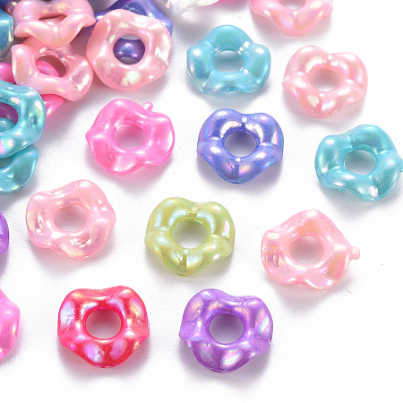 Arricraft Opaque Acrylic Beads, Dyed, AB Color, Doughnut, Mixed Color, 12.5x4mm, Hole: 4.5mm