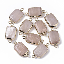 Honeyhandy Edge Golden Plated Natural Pink Aventurine Links connectors, with Golden Tone Iron Loops, Rectangle, 26~27x13.5x6~7mm, Hole: 1.6~1.8mm