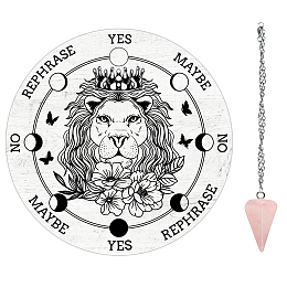 AHANDMAKER Lion Flower Pendulum Board Set, 7.8'' Wooden Dowsing Divination Board White Metaphysical Message Board with Crystal Pendulum Necklace for Witchcraft Wiccan Altar Decoration Supplies Kit