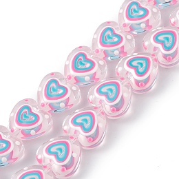 Honeyhandy Handmade Lampwork Beads Strands, with Enamel, Heart, Hot Pink, 12x12~12.5x6~6.5mm, Hole: 0.7~1mm, about 30pcs/strand, 13.39 inch(34cm)