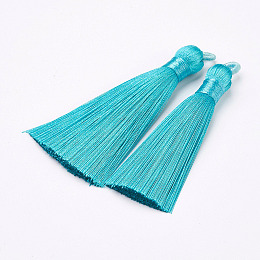 Honeyhandy Nylon Tassels Big Pendant Decorations, Cyan, 83~92x9~10mm, Hole: 1.5~4mm