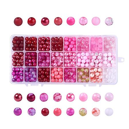 Arricraft 1 Box (About 720 pcs) 24 Color 8mm Round Mixed Style Glass Beads Assortment Lot for Jewelry Making, Gradual Warm Tones