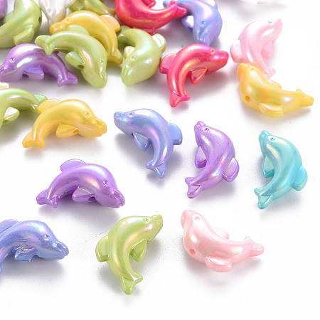 Arricraft Opaque Acrylic Beads, Dyed, AB Color, Dolphin, Mixed Color, 12x20x8mm, Hole: 1.4mm, about 620pcs/500g