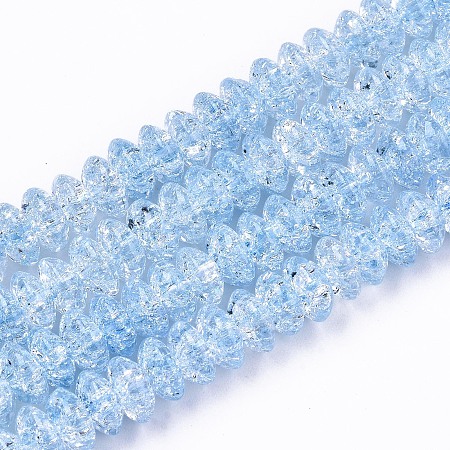 Crackle Glass Beads, Dyed & Heated, Rondelle, Cornflower Blue, 8x4mm, Hole: 1mm, about 89~95pcs/strand, 15.16~15.55 inch(38.5~39.5cm)