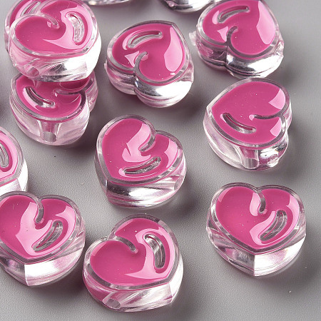 Arricraft Transparent Enamel Acrylic Beads, Heart, Camellia, 20x21.5x9mm, Hole: 3.5mm