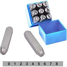 SUPERFINDINGS 9PCS 0.59" Number 0-8 Stainless Steel Color Metal Stamp Set Steel Stamps Numbers Punch Set for Wood Leather Steel Punch Tool Leather Craft Stamp