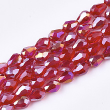 Honeyhandy Electroplate Glass Beads Strands, AB Color Plated, Faceted, Teardrop, Red, 7.5~8x6mm, Hole: 1mm, about 66~68pcs/strand, 22.6 inch