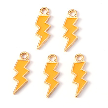 Honeyhandy Alloy Enamel Pendants, Lightning Bolt, Light Gold, Orange, 20x7x1.5mm, Hole: 2mm