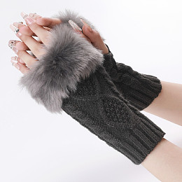 Honeyhandy Polyacrylonitrile Fiber Yarn Knitting Fingerless Gloves, Fluffy Winter Warm Gloves with Thumb Hole, Gray, 200~260x125mm