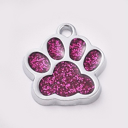 Honeyhandy Alloy Enamel Charms, with Glitter Powder, Dog Paw Prints, Platinum, Orchid, 17.7x16.6x2mm, Hole: 2mm