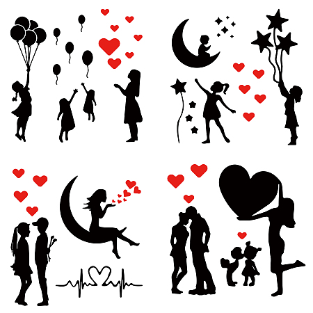 CREATCABIN 4 Sets Lovesick Car Decals Banksy Inspired Stickers Waterproof Reflective for Cars Vehicles Women Bumper Window Laptop Doors Walls Motorcycle Decoration Decals(Black+Red)