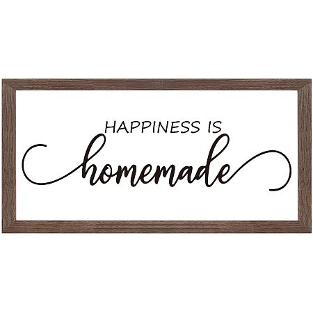 FINGERINSPIRE Happiness is Homemade Art Sign Solid Wood Framed Block Sign Funny Farmhouse Decor Sign with Arylic Layer 13x7 Inch Large Hangable Wooden Frame for Home Room Decor