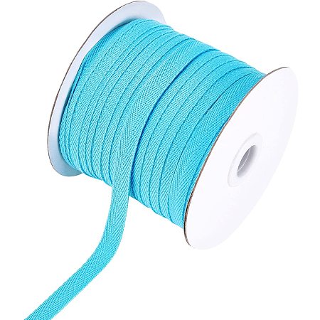 NBEADS 80 Yards(73.15m)/Roll Cotton Tape Ribbons, Herringbone Cotton Webbings, 10mm Wide Flat Cotton Herringbone Cords for Knit Sewing DIY Crafts, Light Blue