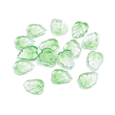Honeyhandy Two-Tone Transparent Glass Charms, Leaf, Lime Green, 13.5x10.5x3.5mm, Hole: 1.2mm