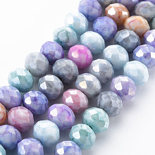 Opaque Baking Painted Glass Beads Strands, Faceted, Flat Round, Colorful, 10x8mm, Hole: 1.5mm, about 66pcs/strand, 21.06 inch~21.26 inch(53.5~54cm)