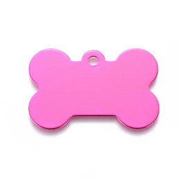 Honeyhandy Pet Aluminium Pendants, Stamping Blank Tag, Bone, Deep Pink, 25x38x1mm, Hole: 3mm