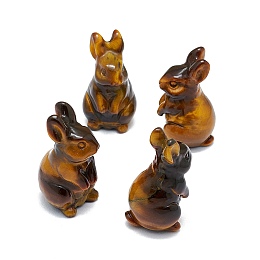 Honeyhandy Natural Tiger Eye Sculpture Display Decorations, for Home Office Desk, Rabbit, 17~19x17~18.5x32~37mm