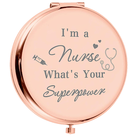 CREATCABIN Compact Mirror Gift for Nurse Rose Gold Mini Mirror Makeup Pocket Travel Two-Sided Magnifying Folding for Women Friends Christmas Valentines Graduation Birthday Gifts 2.6 Inch-I'm a Nurse