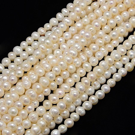 Grade A Natural Cultured Freshwater Pearl Beads Strands, Potato, Creamy White, 6.5~7mm, Hole: 0.8mm, about 49~54pcs/strand, 13.19''(33.5cm)
