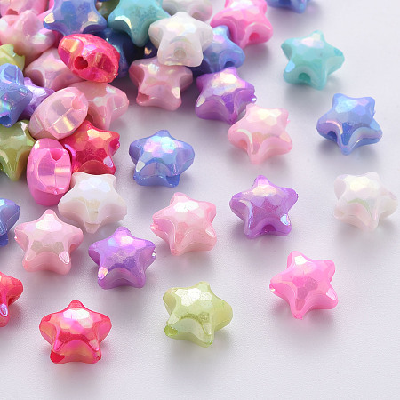 Arricraft Opaque Acrylic Beads, Dyed, AB Color, Faceted, Star, Mixed Color, 10x11x7mm, Hole: 2mm, about 1350pcs/500g