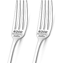 GLOBLELAND 2Pcs Good Morning Sister Engraved Fork with Gift Box Stainless Steel Table Forks for Friends Families Festival Christmas Birthday Wedding, 8Inches