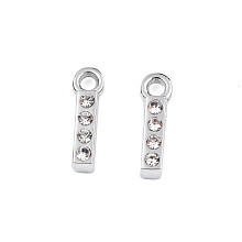 Honeyhandy 304 Stainless Steel Charms, with Crystal Rhinestone, Letter, Letter.I, 10~10.5x2~8x2mm, Hole: 1.2mm