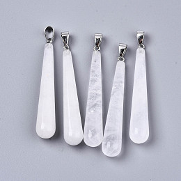 Honeyhandy Natural Crackle Quartz Big Pendants, with Platinum Tone Iron Pinch Bail, Teardrop, 58.5~59.5x10mm, Hole: 4x6.5mm