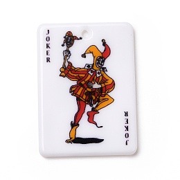 Honeyhandy Printed Acrylic Pendants, Rectangle with Playing Cards Pattern, Joker, Colorful, 36x25.5x2mm, Hole: 1.8mm