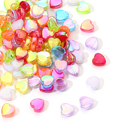 Honeyhandy Eco-Friendly Transparent Acrylic Beads, Dyed, AB Color, Heart, Mixed Color, 8x8x3mm, Hole: 1.5mm