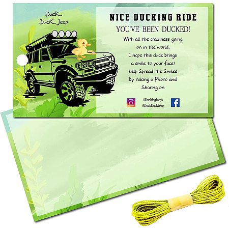 CREATCABIN 50Pcs You've Been Ducked Cards Duck Tags Card Ducking Game DIY Jeep Duck Card with Hole and Twine for Rubber Ducks Jeeps Car Decor 3.5 x 2 Inch-Nice Ducking Ride（Grassland