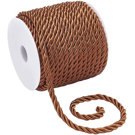 Pandahall Elite 18m/19.6 Yard Polyester Braided Cord 5mm Decorative Twisted Cord Shiny Viscose Cording Twine Cord Rope for Curtain Tieback Upholstery Gift Bags Embellish Costumes Home Decor, Saddle Brown