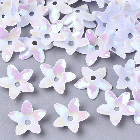 Honeyhandy Ornament Accessories, PVC Plastic Paillette/Sequins Beads, AB Color Plated, Flower, Pearl Pink, 12.5x12x3mm, Hole: 1.8mm, about 16000pcs/500g