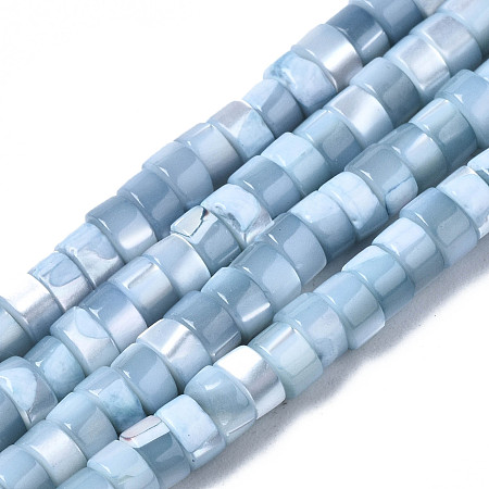Honeyhandy Natural Trochus Shell Beads Strands, Dyed, Flat Round/Disc, Heishi Beads, Light Steel Blue, 4x2mm, Hole: 0.8mm, about 154~160pcs/strand, 14.96~15.75 inch(38~40cm)