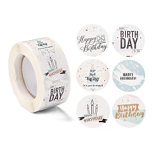 Honeyhandy Birthday Themed Pattern Self-Adhesive Stickers, Roll Sticker, for Party Decorative Presents, Colorful, 2.5cm, about 500pcs/roll