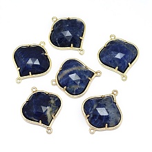 Honeyhandy Natural Sodalite Links connectors, with Golden Tone Brass Findings, Faceted, 26x21.5x5.5mm, Hole: 1.5~1.6mm