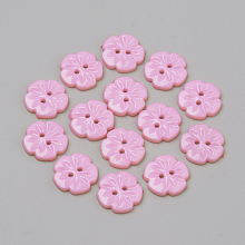 Honeyhandy 2-Hole Acrylic Buttons, Flower, Pink, 15x2.5mm, Hole: 1.5mm