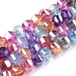 Honeyhandy Transparent Electroplate Glass Beads Strands, AB Color Plated, Faceted, Round, Colorful, 8x7mm, Hole: 2mm, about 60pcs/strand, 14.96 inch(38cm)