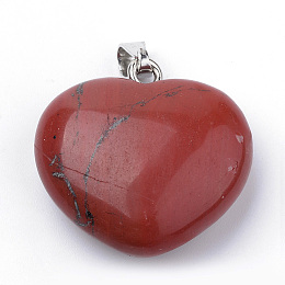 Honeyhandy Natural Red Jasper Pendants, with Alloy Findings, Heart, Platinum, 27~29x28x11mm, Hole: 3.5x5mm