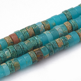 Honeyhandy Synthetic Imperial Jasper Beads Strands, Heishi Beads, Flat Round/Disc, Dark Turquoise, 4~5x2~2.5mm, Hole: 0.5mm, about 173pcs/strand, 15.5 inch