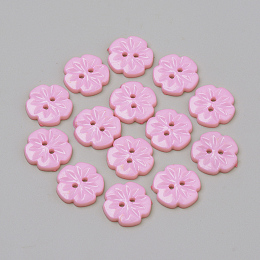 Honeyhandy 2-Hole Acrylic Buttons, Flower, Pink, 15x2.5mm, Hole: 1.5mm