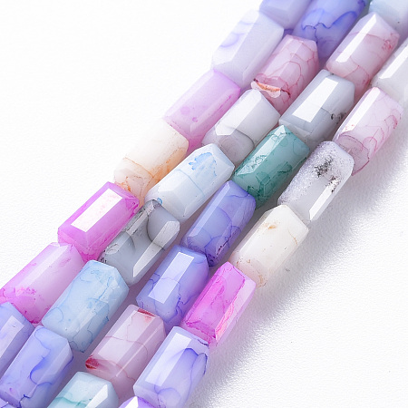 Honeyhandy Opaque Baking Painted Crackle Glass Beads Strands, Cuboid, Faceted, Mixed Color, 6.5x3.5x3.5mm, Hole: 1mm, about 60pcs/strand, 15.63 inch~15.75 inch(39.7cm~40cm)