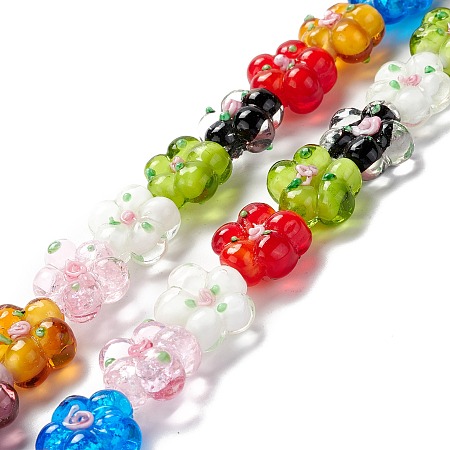 Handmade Lampwork Beads Strands, Bumpy, Flower, Mixed Color, 13.5~14x14.5~15x7~8mm, Hole: 1.4mm, about 28pcs/strand, 14.57 inch(37cm)
