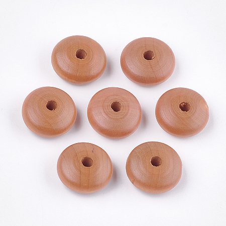Honeyhandy Painted Natural Wood Beads, Large Hole Beads, Rondelle, Chocolate, 22~23x11mm, Hole: 4mm