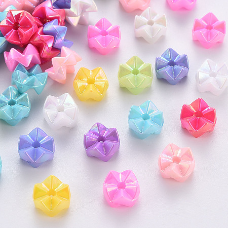 Opaque Acrylic Beads, Dyed, AB Color, Flower, Mixed Color, 9x5.5mm, Hole: 1.6mm