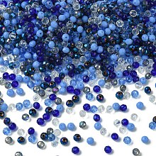 Honeyhandy Glass Beads, Mixed Style, Faceted Rondelle, Blue, 4x3.5mm, Hole: 1mm, about 500pcs/bag