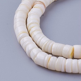 Honeyhandy Natural Shell Beads Strands, Dyed, Disc, Seashell Color, 4.9~6x0.4~6mm, Hole: 1.4mm, about 15.94 inch~16.14 inch(40.5~41cm)