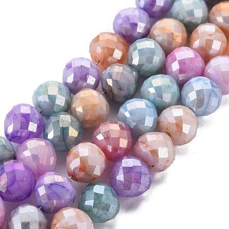 Honeyhandy Opaque Baking Painted Crackle Glass Beads Strands, Faceted, AB Color Plated, Teardrop, Colorful, 8x7~8mm, Hole: 1.2mm, about 60pcs/strand, 18.11 inches(46cm)
