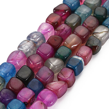 Natural Agate Beads Strands, Dyed & Heated, Cube, Old Rose, 5~8x4~8x4~6mm, Hole: 1.2mm, about 65pcs/strand, 13.58~13.98 inch(34.5~35.5cm)